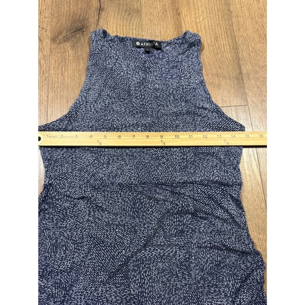 Athleta Navy Blue White Dash‎ Print Sleeveless Empire Waist Dress Small
